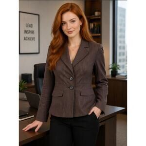 VTG Y2K i.e. Brown Pinstripe Blazer Jacket Size 4 Tailored Career Office Chic